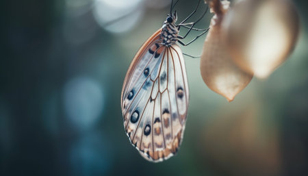 Vibrant butterfly wing on green leaf, beauty in nature outdoors generated by artificial intelligenceの素材