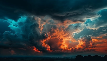 Vibrant sunset sky reflects beauty of nature in tranquil scene generated by artificial intelligenceの素材