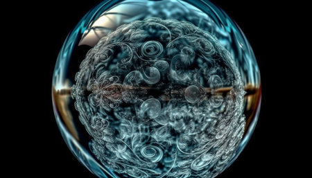 Abstract molecular structure in blue, magnification of cancer cell generated by artificial intelligenceの素材
