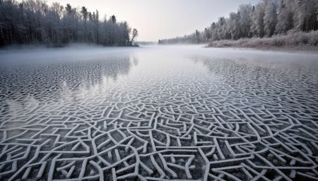Tranquil beauty in non urban nature, sunlight reflects on wet grass generated by artificial intelligenceの素材