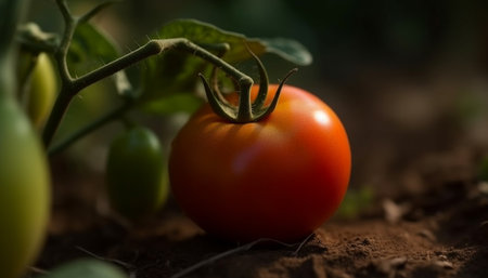 Healthy eating with fresh, organic tomato salad from homegrown produce generated by artificial intelligenceの素材