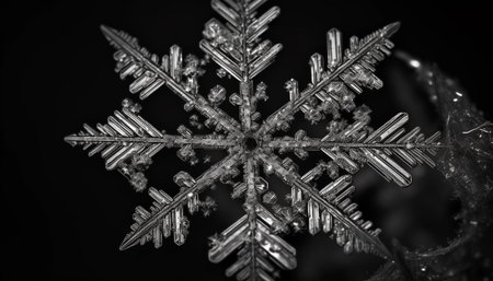 Glittering snowflake ornament shines in abstract winter celebration design generated by artificial intelligenceの素材