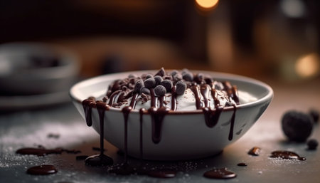 Dark chocolate milk dessert on table, gourmet sweet snack indulgence generated by artificial intelligenceの素材