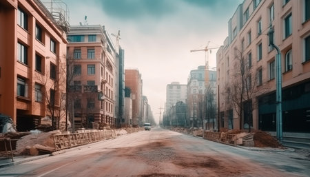 Modern skyscrapers dominate the city skyline in this concrete jungle generated by artificial intelligenceの素材