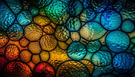 Vibrant colored abstract pattern with bright yellow circles and curves generated by artificial intelligenceの素材