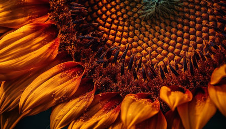 Vibrant sunflower blossom, close up of yellow petal in nature generated by artificial intelligenceの素材