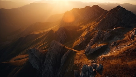 Majestic mountain range high up in tranquil autumn landscape generated by artificial intelligenceの素材