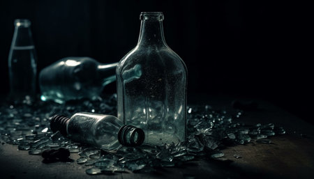 Dark liquid drops wet glass, alcohol addiction refreshment celebration party generated by artificial intelligenceの素材