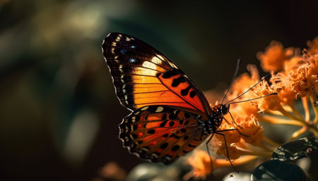 Vibrant butterfly wing in close up, showcasing natural beauty outdoors generated by artificial intelligenceの素材