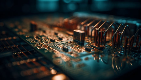 Complexity of computer circuit board industry in selective focus macro generated by artificial intelligenceの素材