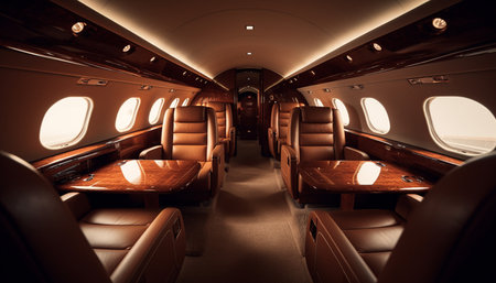 Luxury air travel inside modern commercial airplane with comfortable seats generated by artificial intelligenceの素材
