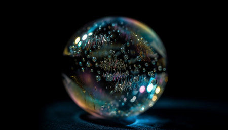 Translucent sphere reflects vibrant colors in abstract, futuristic pattern generated by artificial intelligenceの素材