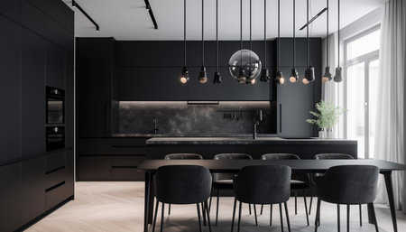 Modern domestic room design with comfortable luxury furniture and lighting equipment generated by artificial intelligenceの素材