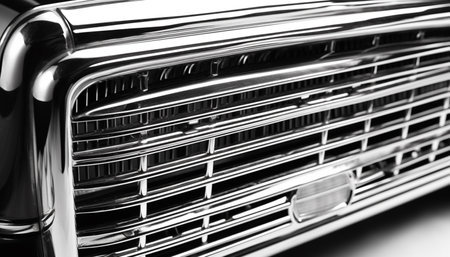 Shiny chrome car grille in extreme close up, a vintage beauty generated by artificial intelligenceの素材