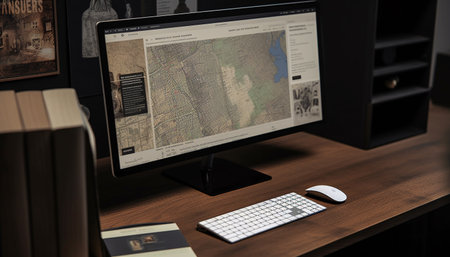 Modern office desk with computer equipment and wireless technology generated by artificial intelligenceの素材