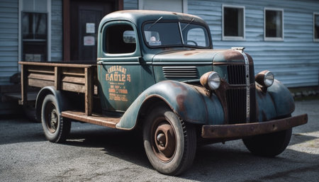 Vintage car delivering nostalgia on old fashioned rural roads generated by artificial intelligenceの素材