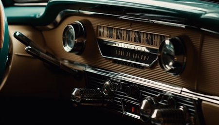 Shiny chrome wheel on vintage sports car generated by artificial intelligenceの素材