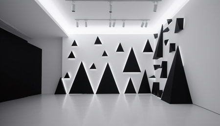 Modern apartment design triumphs with futuristic geometric elegance and creativity generated by artificial intelligenceの素材