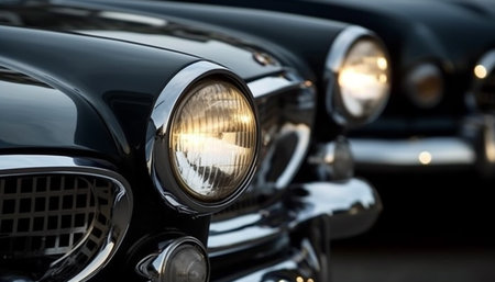 Vintage car chrome bumper and grille exudes elegance and luxury generated by artificial intelligenceの素材