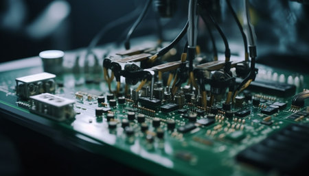 Complexity of computer chip circuit board in electronics industry manufacturing generated by artificial intelligenceの素材