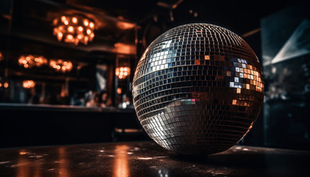Vibrant disco ball illuminates modern nightclub with elegant decoration generated by artificial intelligenceの素材