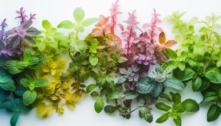 Fresh multi colored flower bouquet with green and purple petals generated by artificial intelligenceの素材