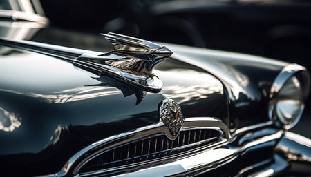 Shiny chrome sports car, a vintage American classic in blue generated by artificial intelligenceの素材