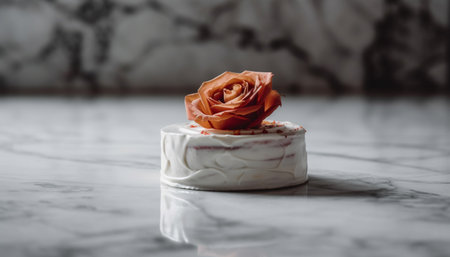 Fresh organic fruit and sweet chocolate slice on rustic wood table generated by artificial intelligenceの素材