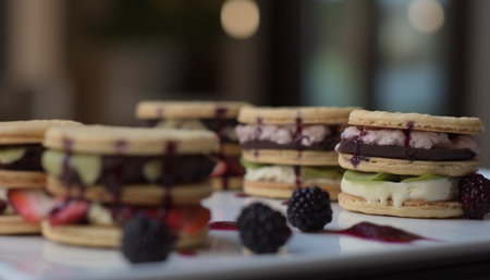 A stack of homemade baked pastries with whipped cream decoration generated by artificial intelligenceの素材