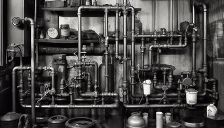 Metal machinery in an industrial workshop for manufacturing steel pipes generated by artificial intelligenceの素材