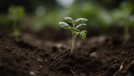 New life sprouts from small seedling in fresh green environment generated by artificial intelligenceの素材