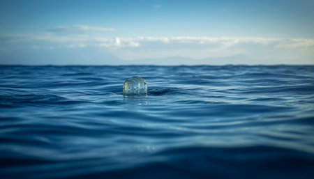 Tranquil blue wave splashing on wet coastline, reflecting sunlight beauty generated by artificial intelligenceの素材