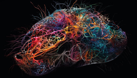 Abstract biology magnification reveals glowing cancer cell morphology underwater generated by artificial intelligenceの素材