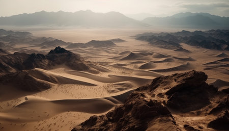 Tranquil scene of majestic mountain range in arid Africa generated by artificial intelligenceの素材