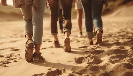 Group of friends enjoying a carefree summer adventure outdoors generated by artificial intelligenceの素材