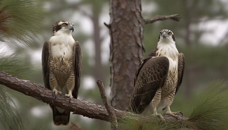 Majestic bird of prey perching on branch, heel gripping tightly generated by artificial intelligenceの素材