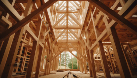 Modern construction site showcases industry blueprint for building development generated by artificial intelligenceの素材