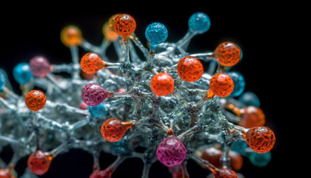 Molecular structure of cancer cell magnified for research in microbiology generated by artificial intelligenceの素材