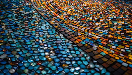 Vibrant colored mosaic tile shapes decorate modern architecture outdoors generated by artificial intelligenceの素材