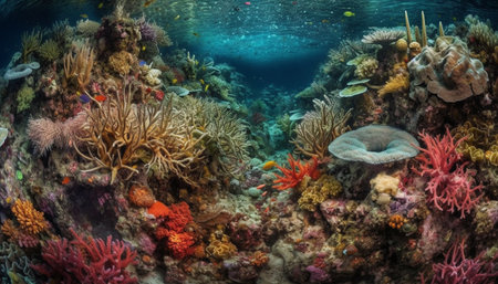 Colorful sea life thrives in the natural beauty of underwater reefs generated by artificial intelligenceの素材