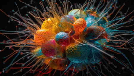 Cancer cell magnified, science research on bacterium and virus generated by artificial intelligenceの素材