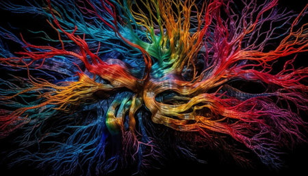 Abstract science in multi colored motion, curve fractal backgrounds, futuristic wave design generated by artificial intelligenceの素材