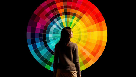 Silhouettes of men and women standing in vibrant rainbow circle generated by artificial intelligenceの素材