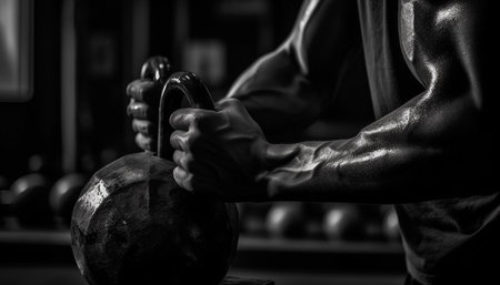 Muscular men lifting weights in gym for strength and endurance generated by artificial intelligenceの素材