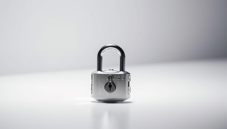 Metallic padlock symbolizes security and privacy with encryption technology generated by artificial intelligenceの素材