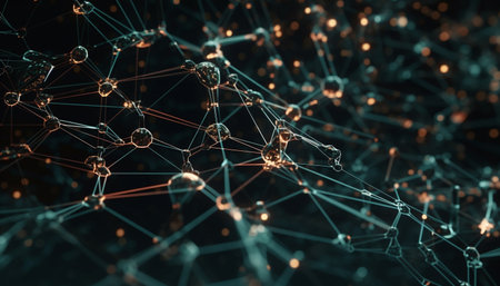Futuristic computer network backdrop with glowing molecular structure pattern generated by artificial intelligenceの素材