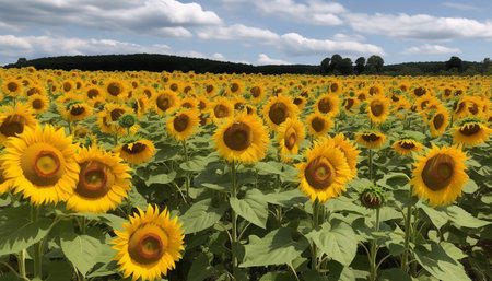 A vibrant meadow of sunflowers, yellow and multi colored petals generated by artificial intelligenceの素材