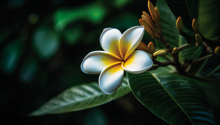 Exotic frangipani blossom symbolizes beauty in nature tropical climate generated by artificial intelligenceの素材