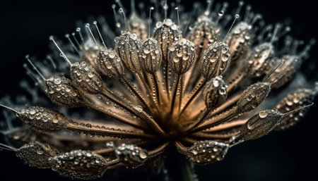 Fresh dew drops on green leaf, nature elegant decoration generated by artificial intelligenceの素材