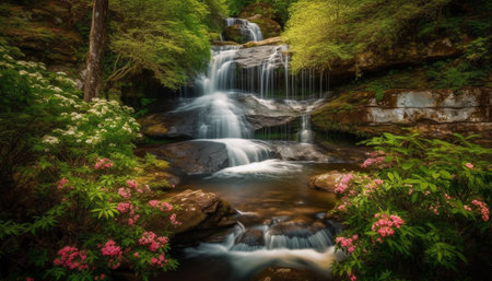 Tranquil scene of flowing water in uncultivated tropical rainforest paradise generated by artificial intelligenceの素材